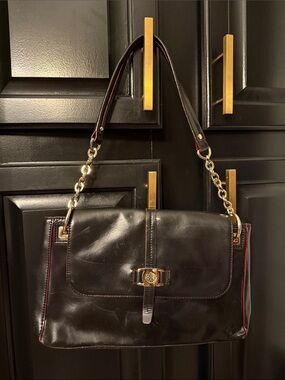 ANTONIO MELANI Black Shoulder Bag with Gold Chain Hardware